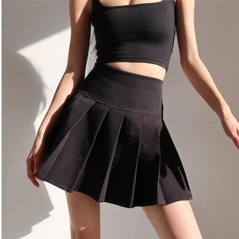 Black Jersey Pleated Skirt [All sizes, Plus]