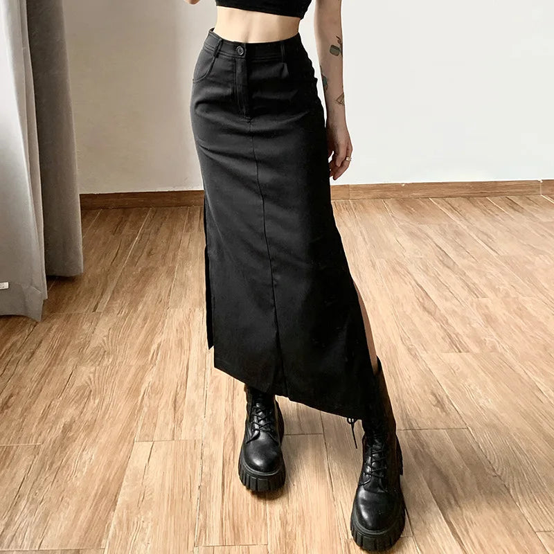 Slim Midi Twill Skirt