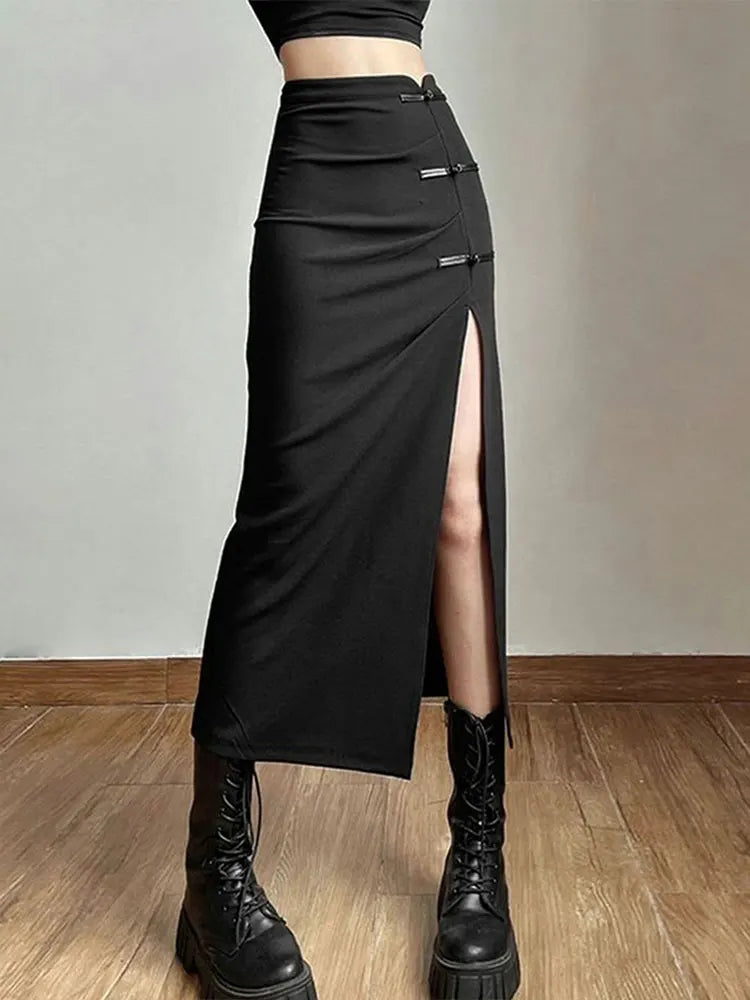 Side Zip Long Skirt