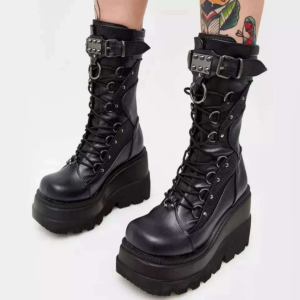 High Platform Lace Up Boots